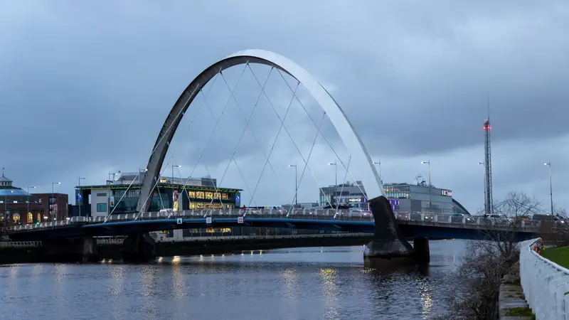 The Clyde Arc bridge in Glasgow at night